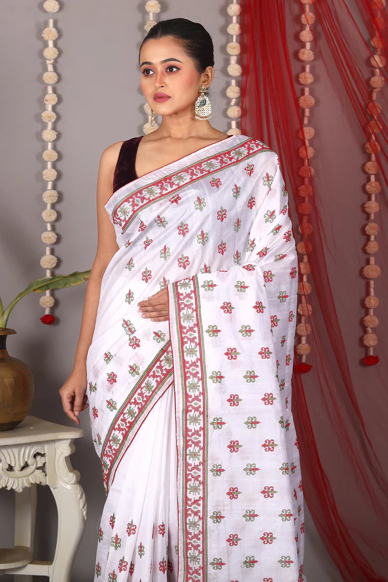 White Blended Tussar Saree - Keya Seth Exclusive