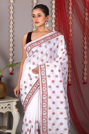 White Blended Tussar Saree - Keya Seth Exclusive
