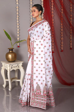 White Blended Tussar Saree - Keya Seth Exclusive