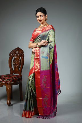 Dual Tone Green Blended Silk Saree