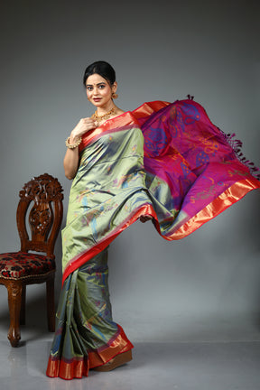 Dual Tone Green Blended Silk Saree