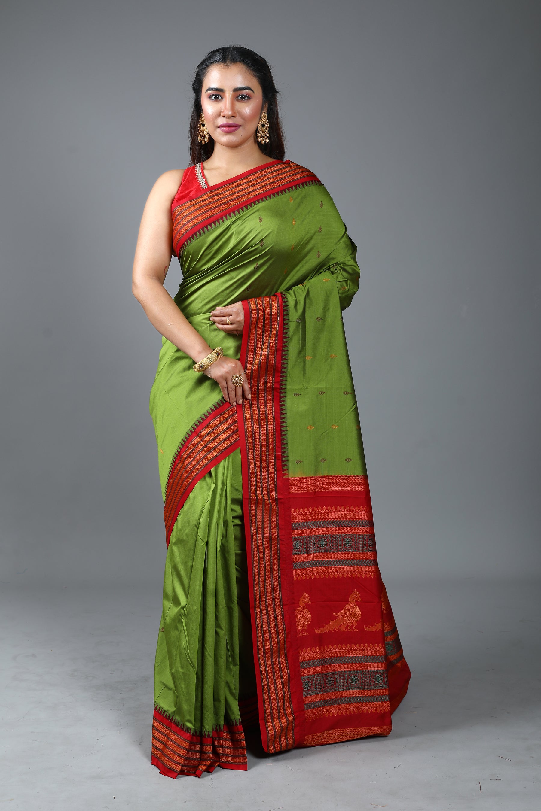 Olive Green Blended Bomkai Saree