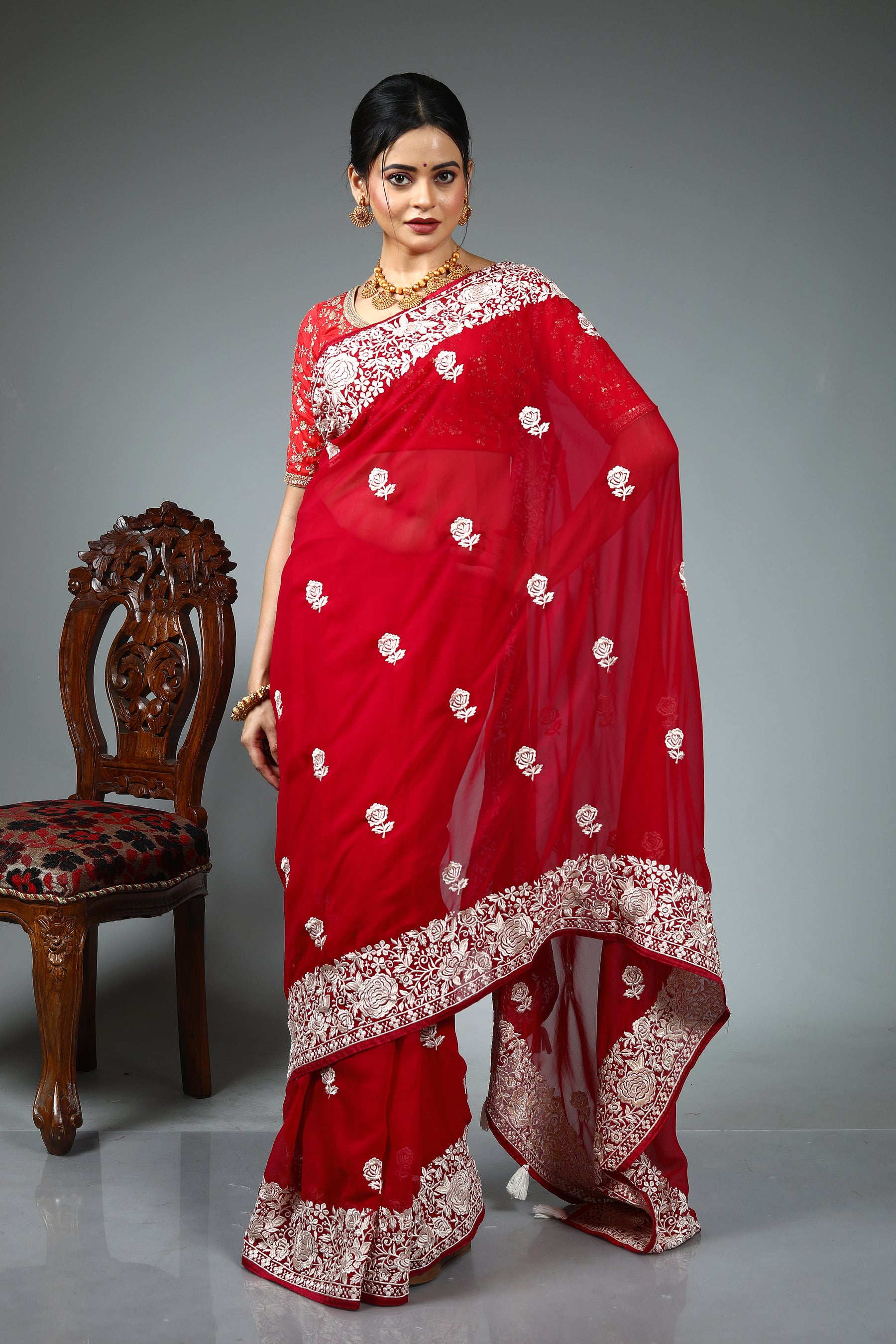 Maroon Blended Fancy Georgette Saree