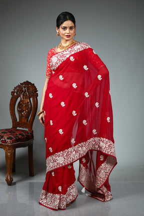 Maroon Blended Fancy Georgette Saree