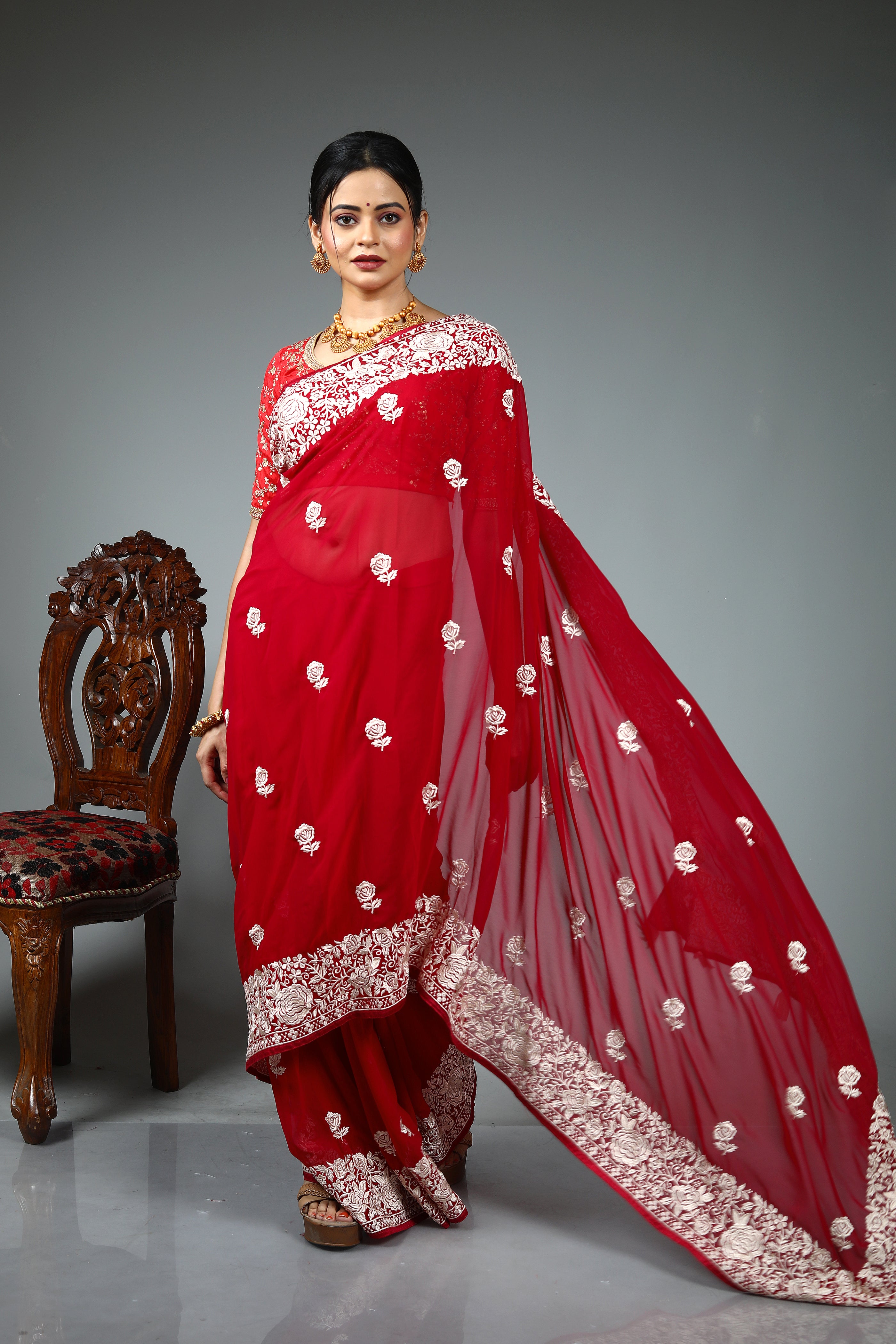 Maroon Blended Fancy Georgette Saree