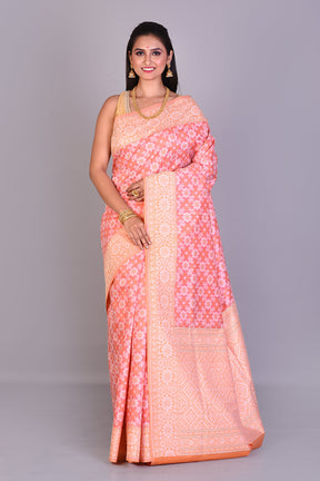 Peach Blended Kora Saree with Orange Borders - Keya Seth Exclusive