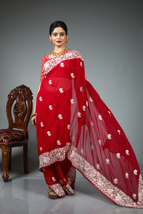 Maroon Blended Fancy Georgette Saree
