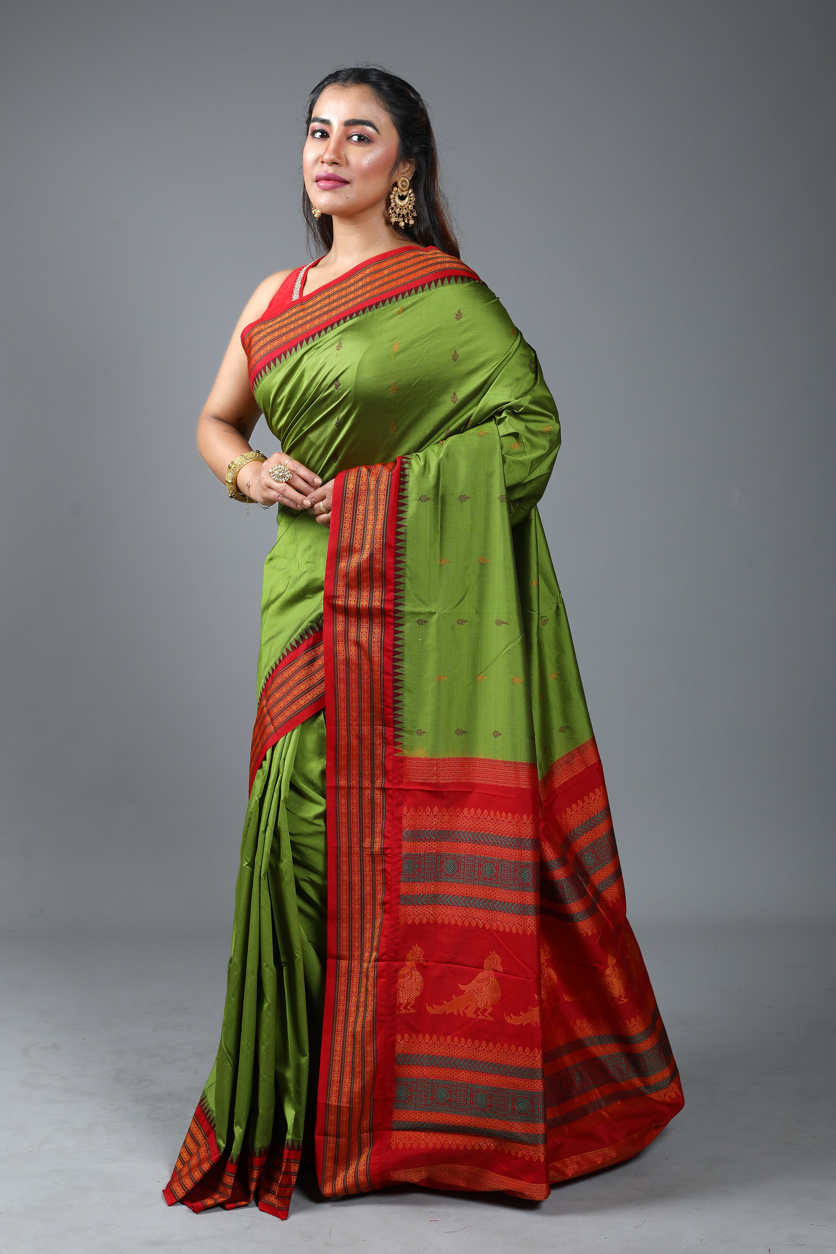 Olive Green Blended Bomkai Saree
