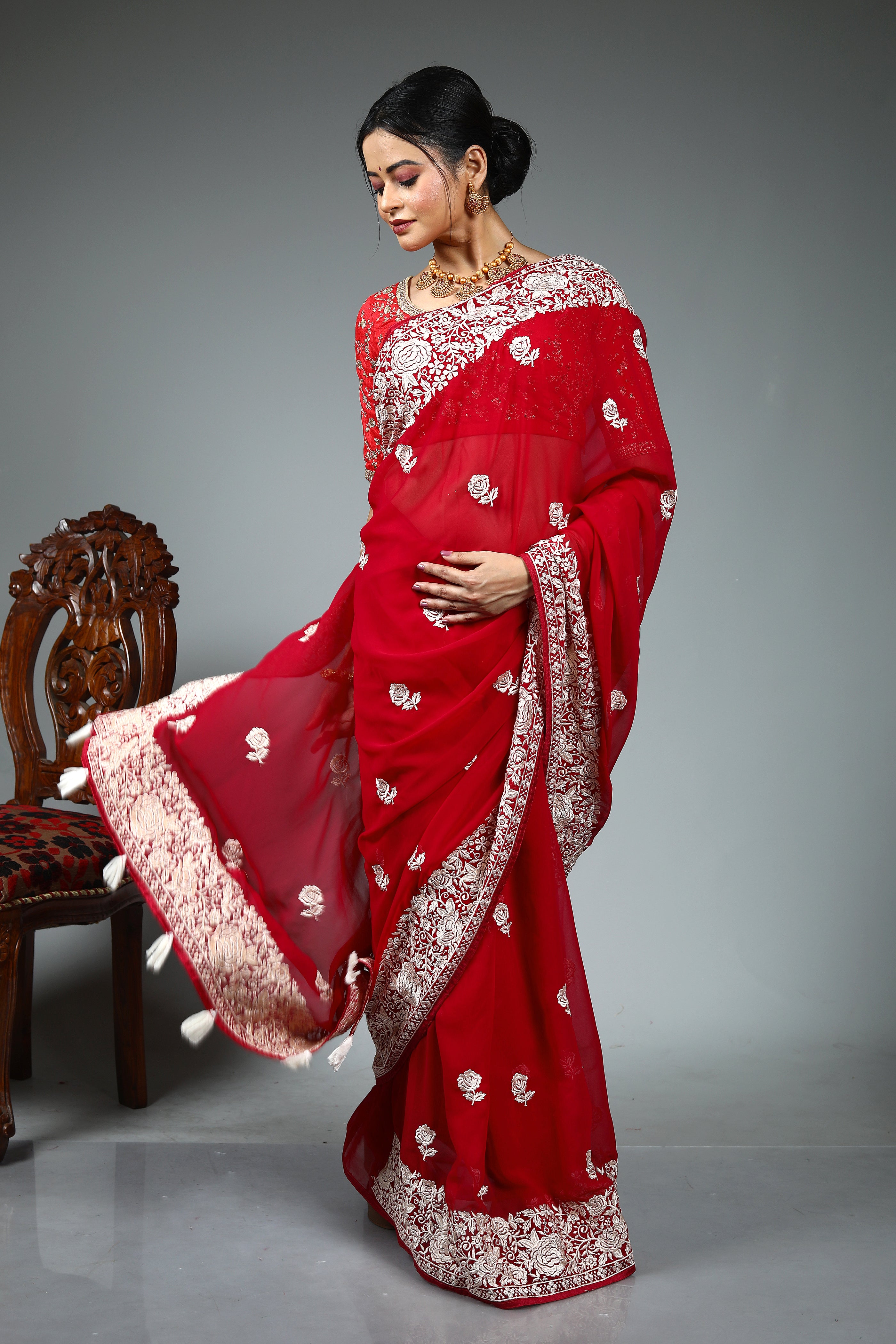 Maroon Blended Fancy Georgette Saree