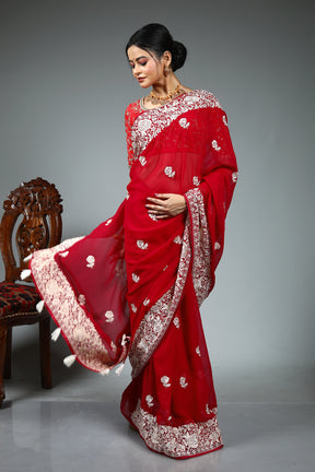 Maroon Blended Fancy Georgette Saree