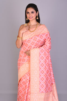 Peach Blended Kora Saree with Orange Borders - Keya Seth Exclusive