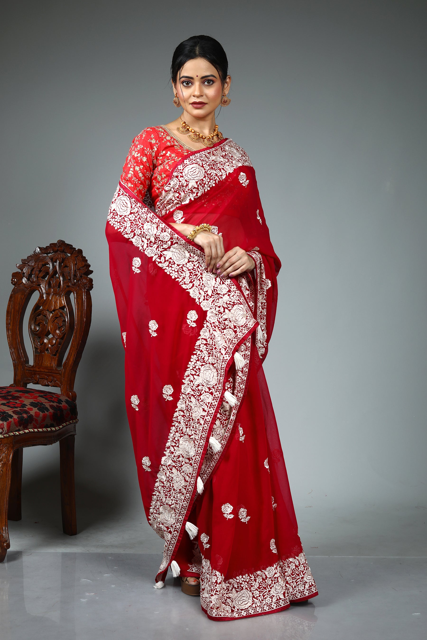 Maroon Blended Fancy Georgette Saree