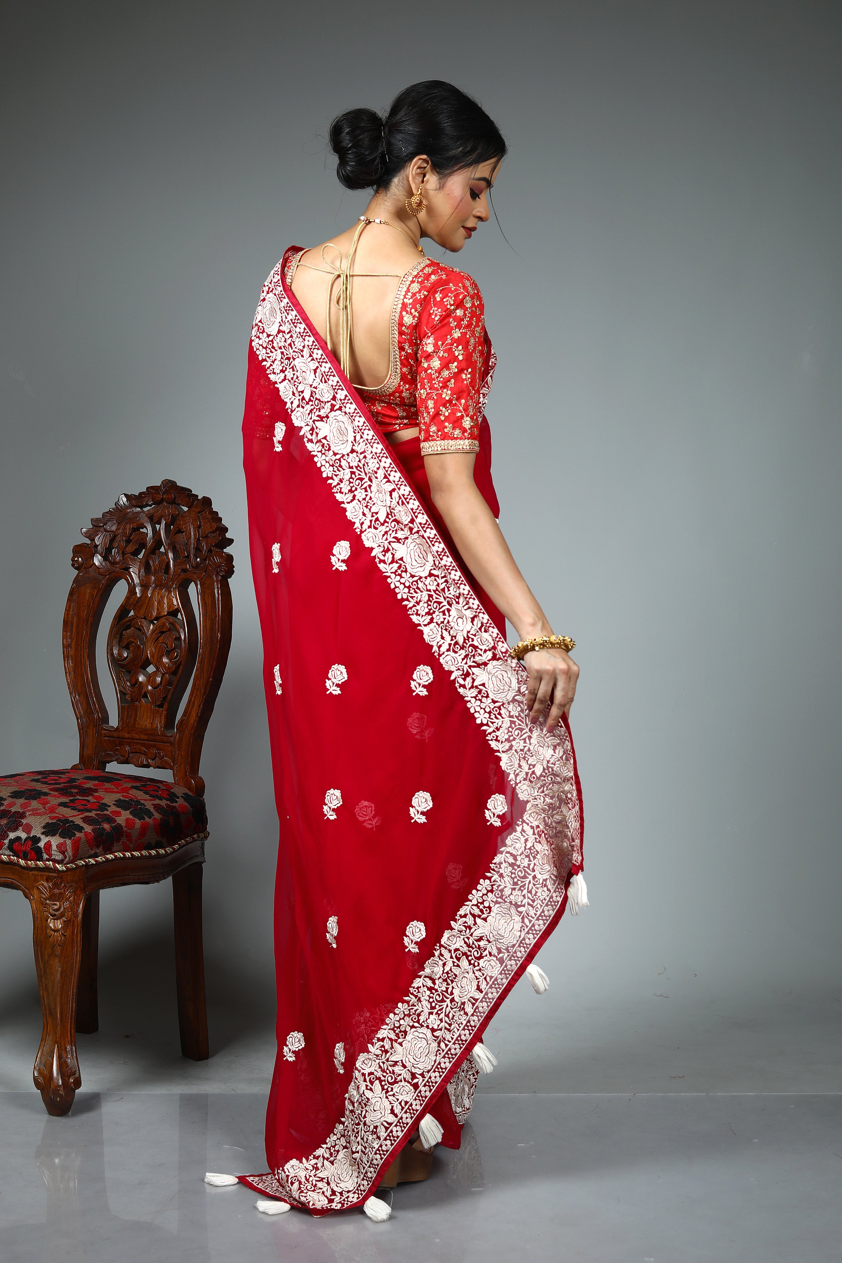 Maroon Blended Fancy Georgette Saree