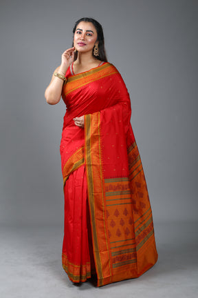 Red Blended Bomkai Saree