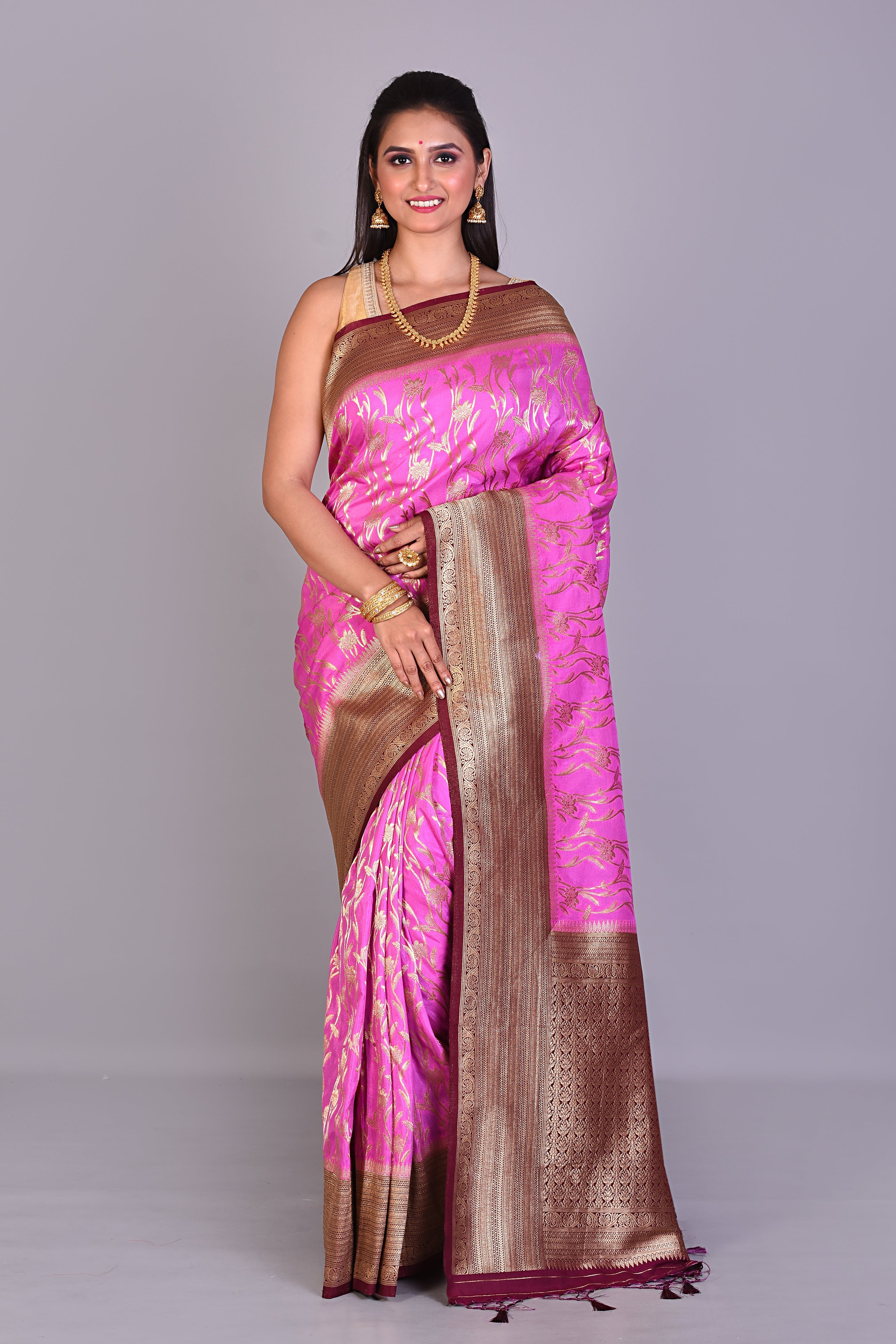 Mauve Blended Silk Saree with Magenta Borders - Keya Seth Exclusive