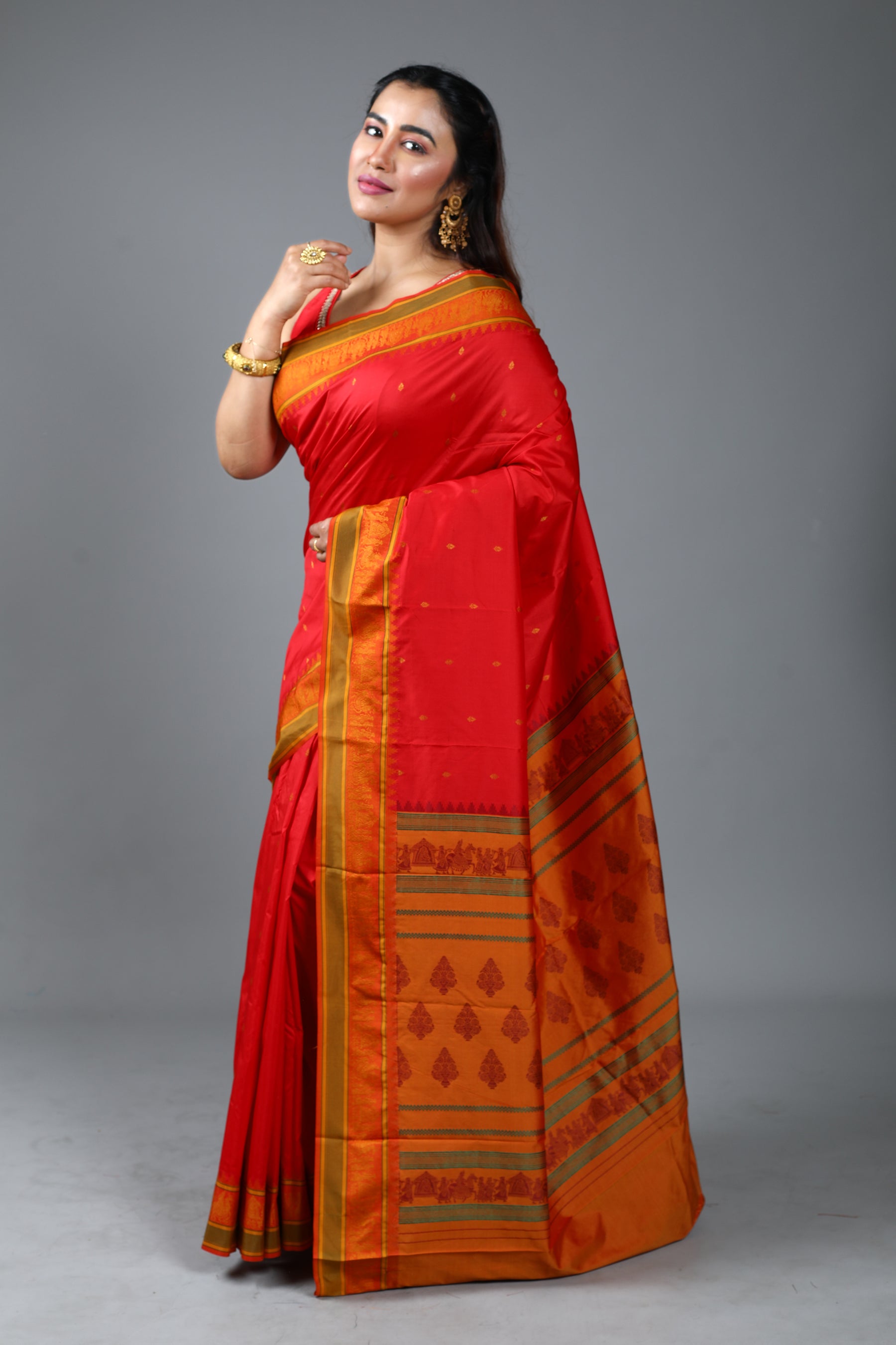 Red Blended Bomkai Saree