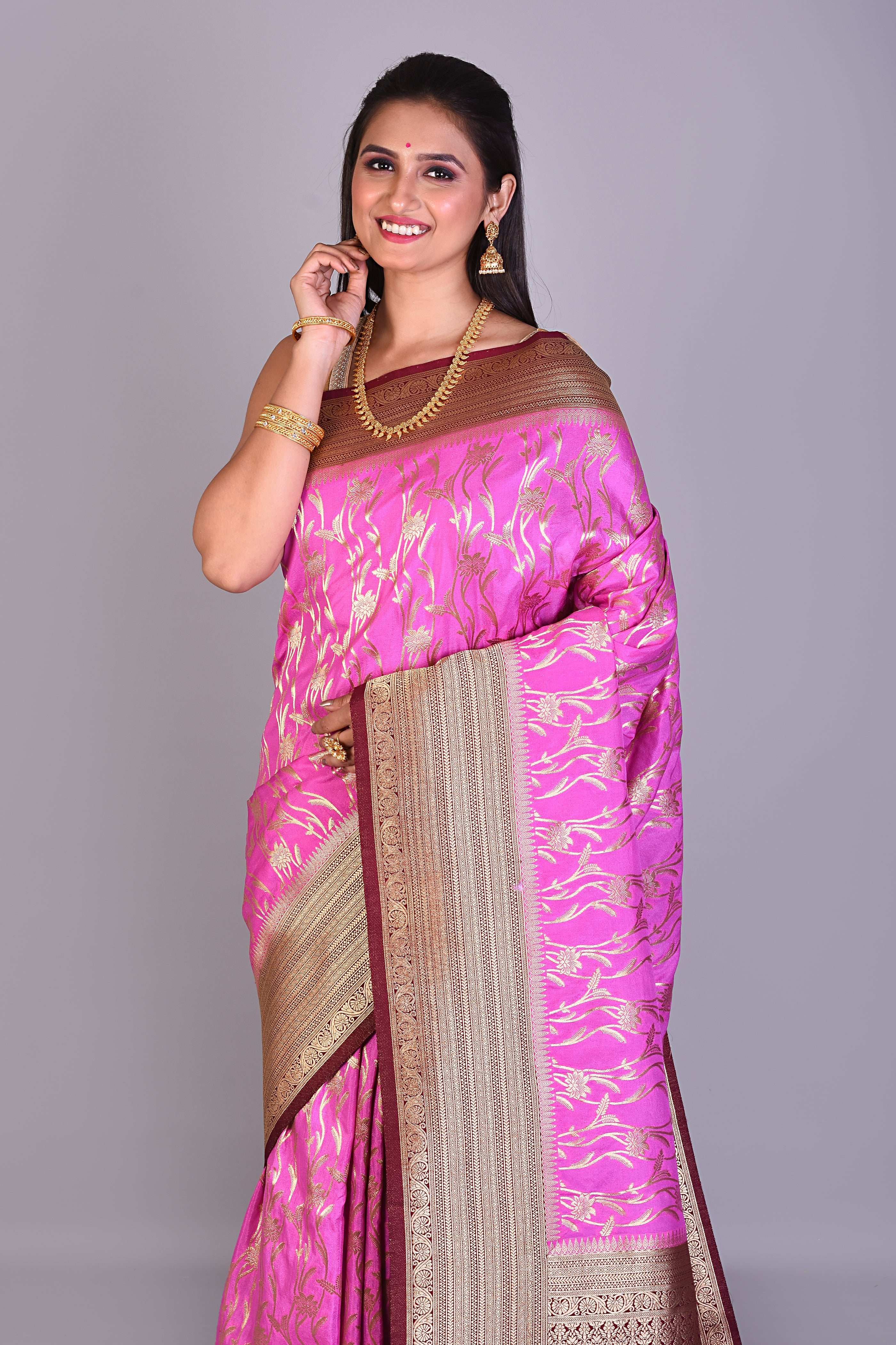 Mauve Blended Silk Saree with Magenta Borders - Keya Seth Exclusive