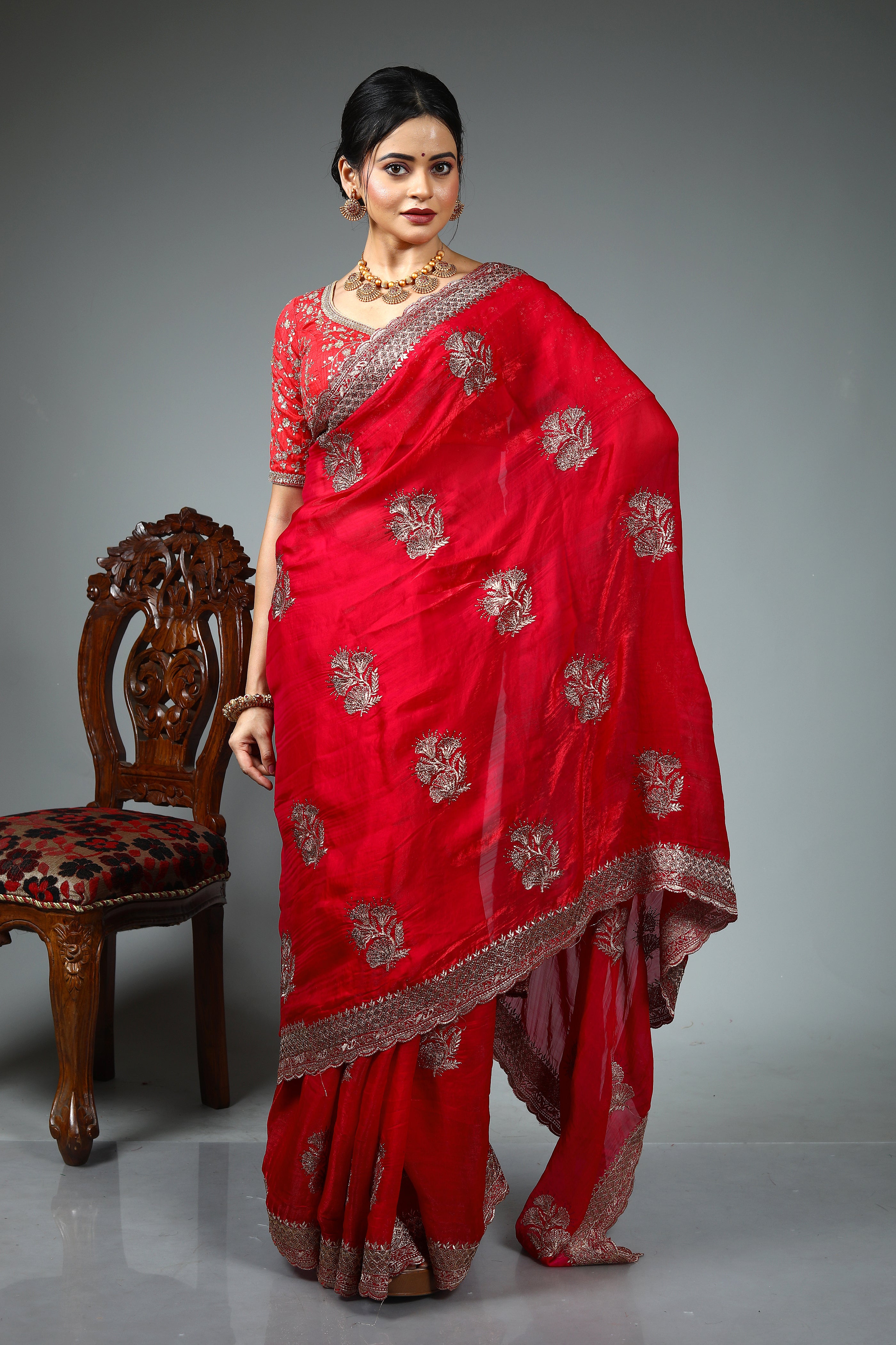 Pink Blended Georgette Fancy Saree