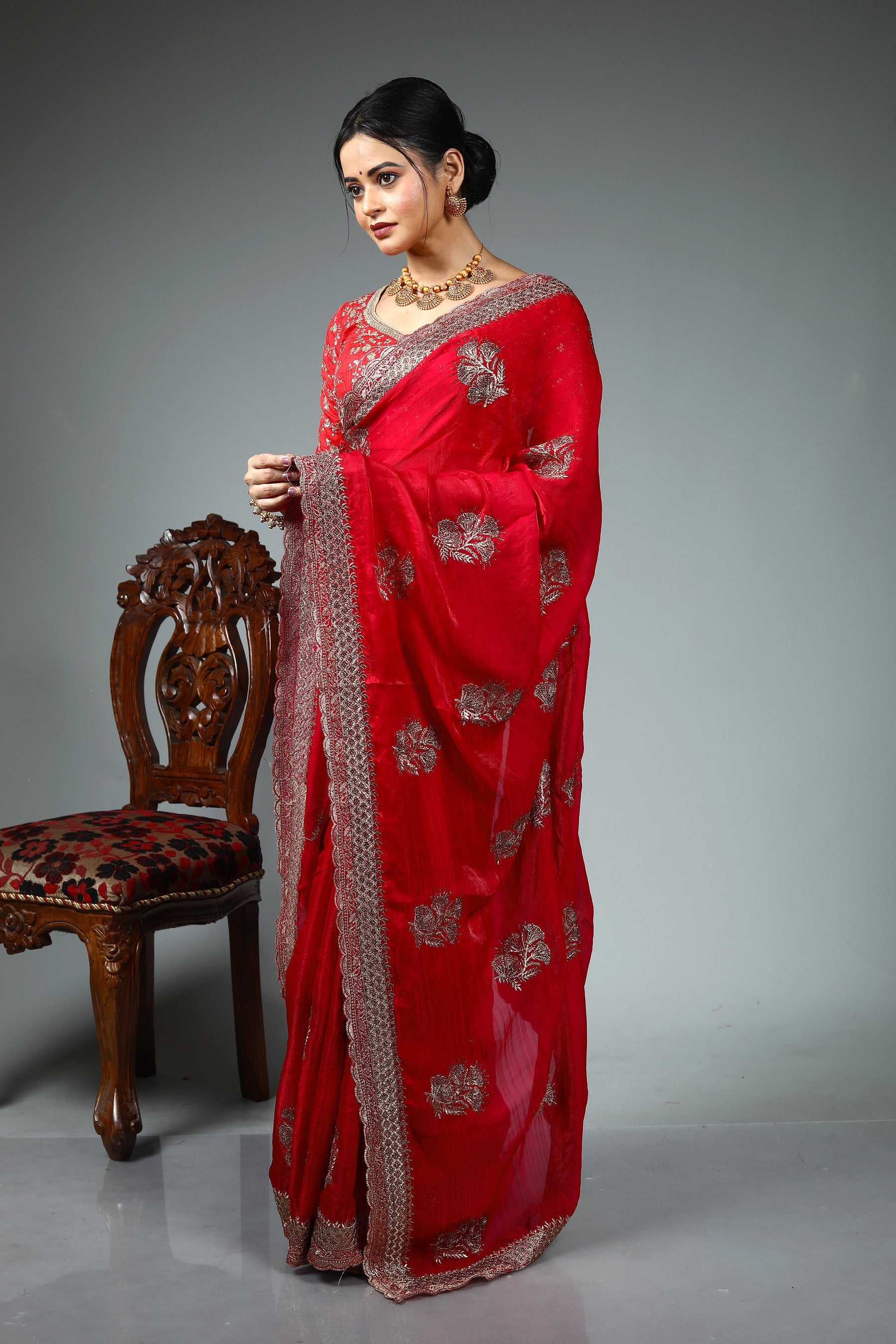 Pink Blended Georgette Fancy Saree