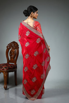 Pink Blended Georgette Fancy Saree