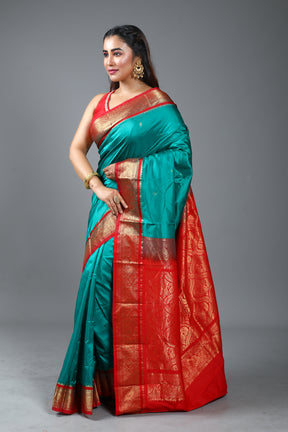 Rama Green Blended Kanjivaram Silk Saree