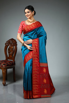 Blue Blended Silk Saree