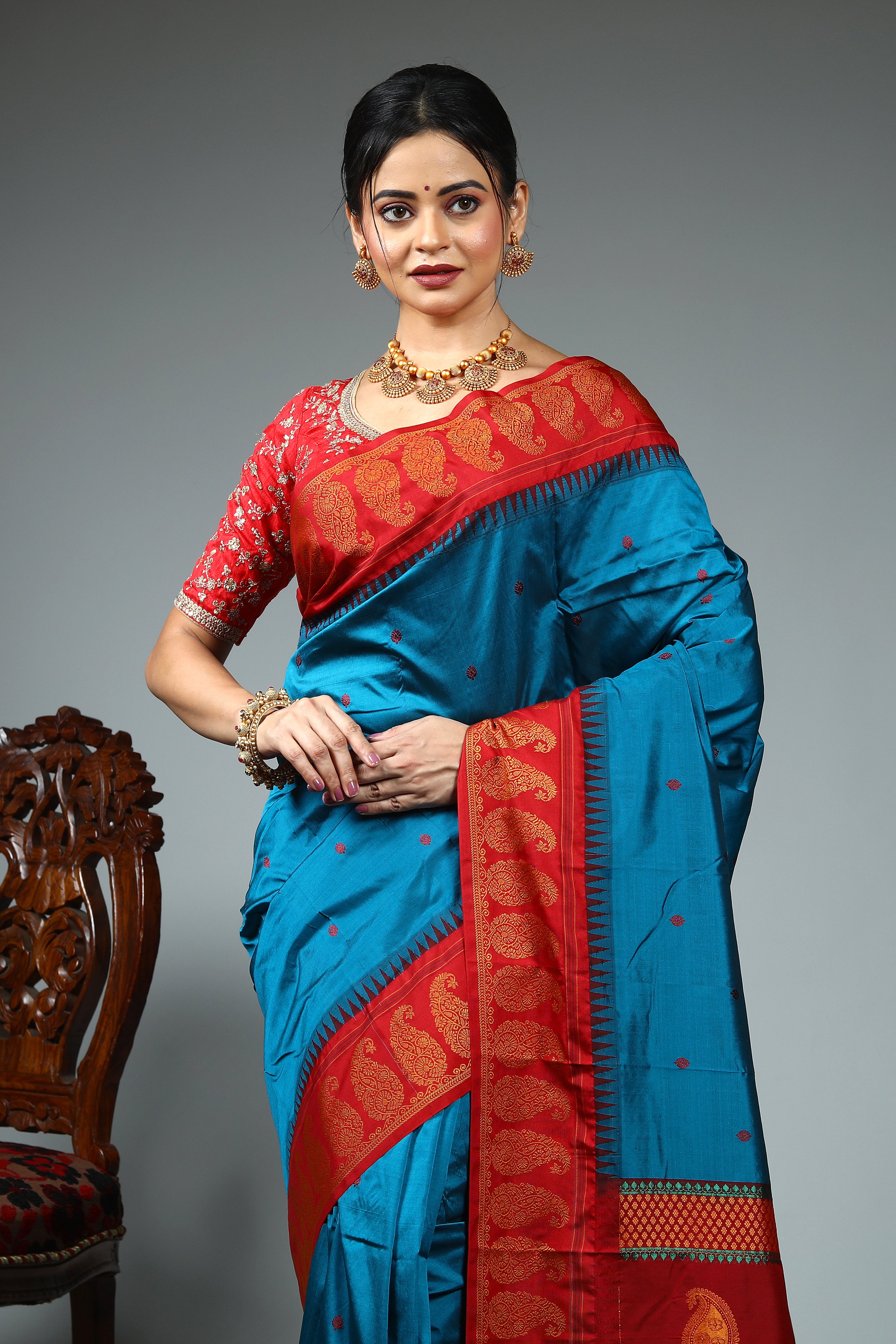 Blue Blended Silk Saree