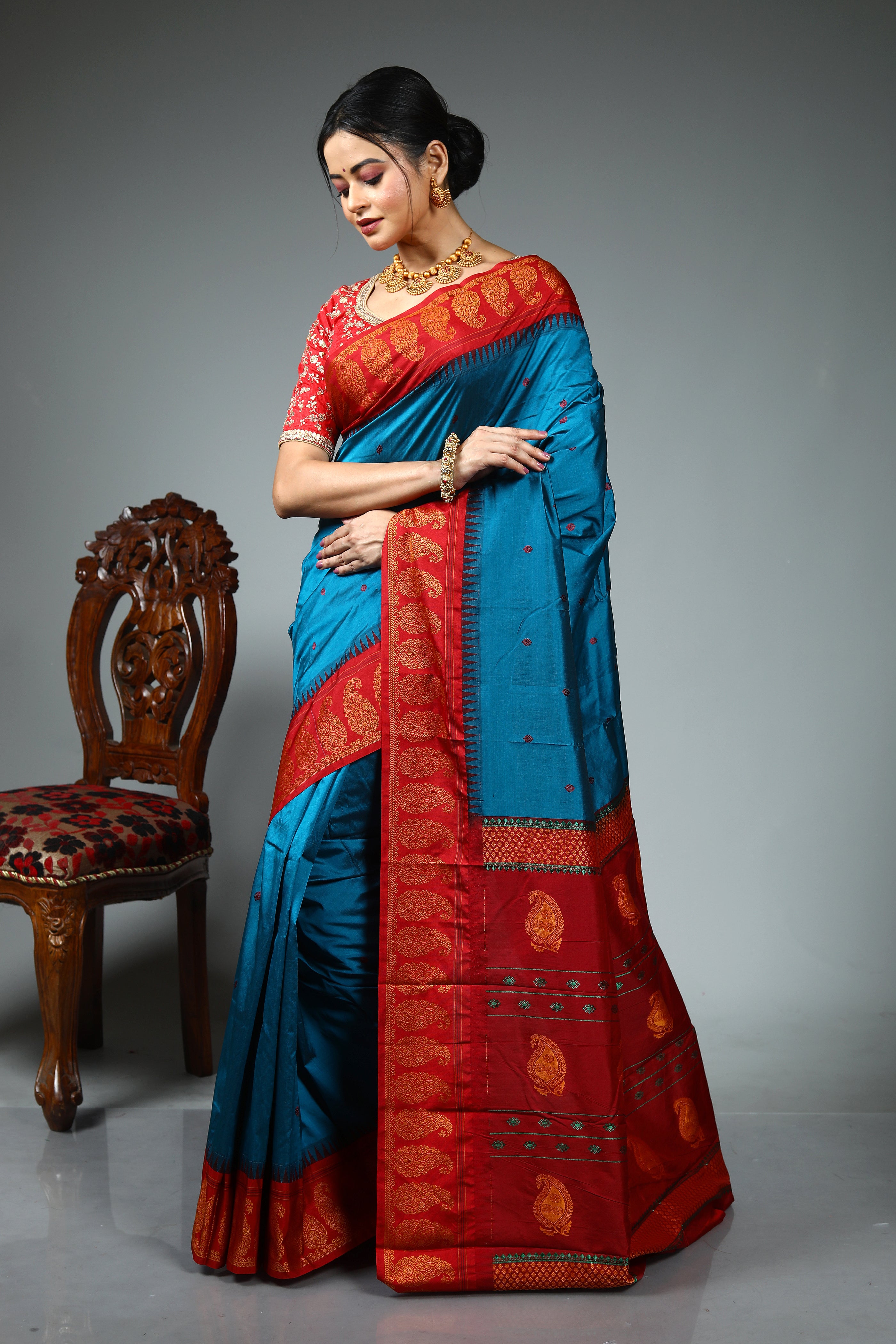 Blue Blended Silk Saree