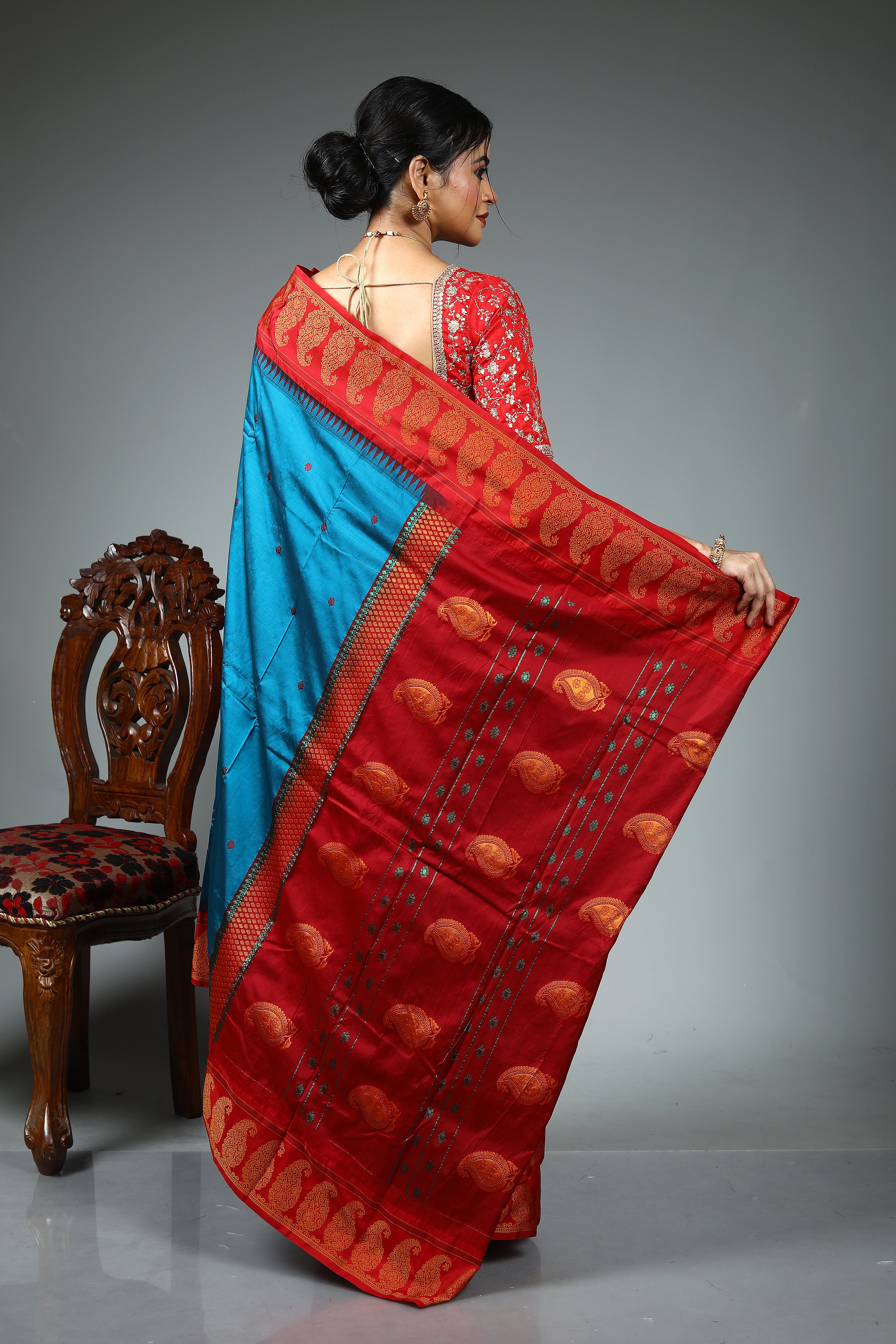 Blue Blended Silk Saree