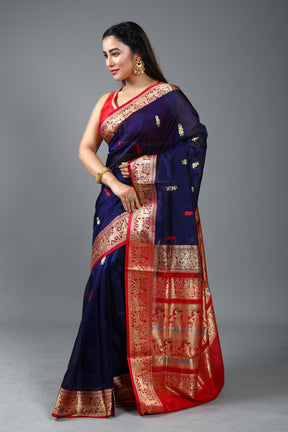 Navy Blue Blended Kanjivaram Silk Saree
