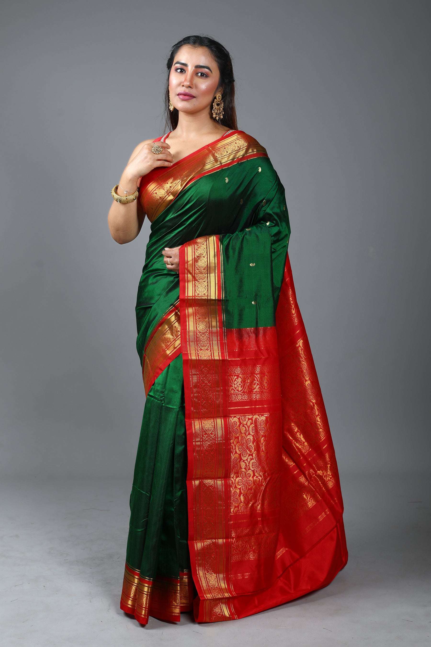 Emerald Green Pure Kanjivaram Silk Saree