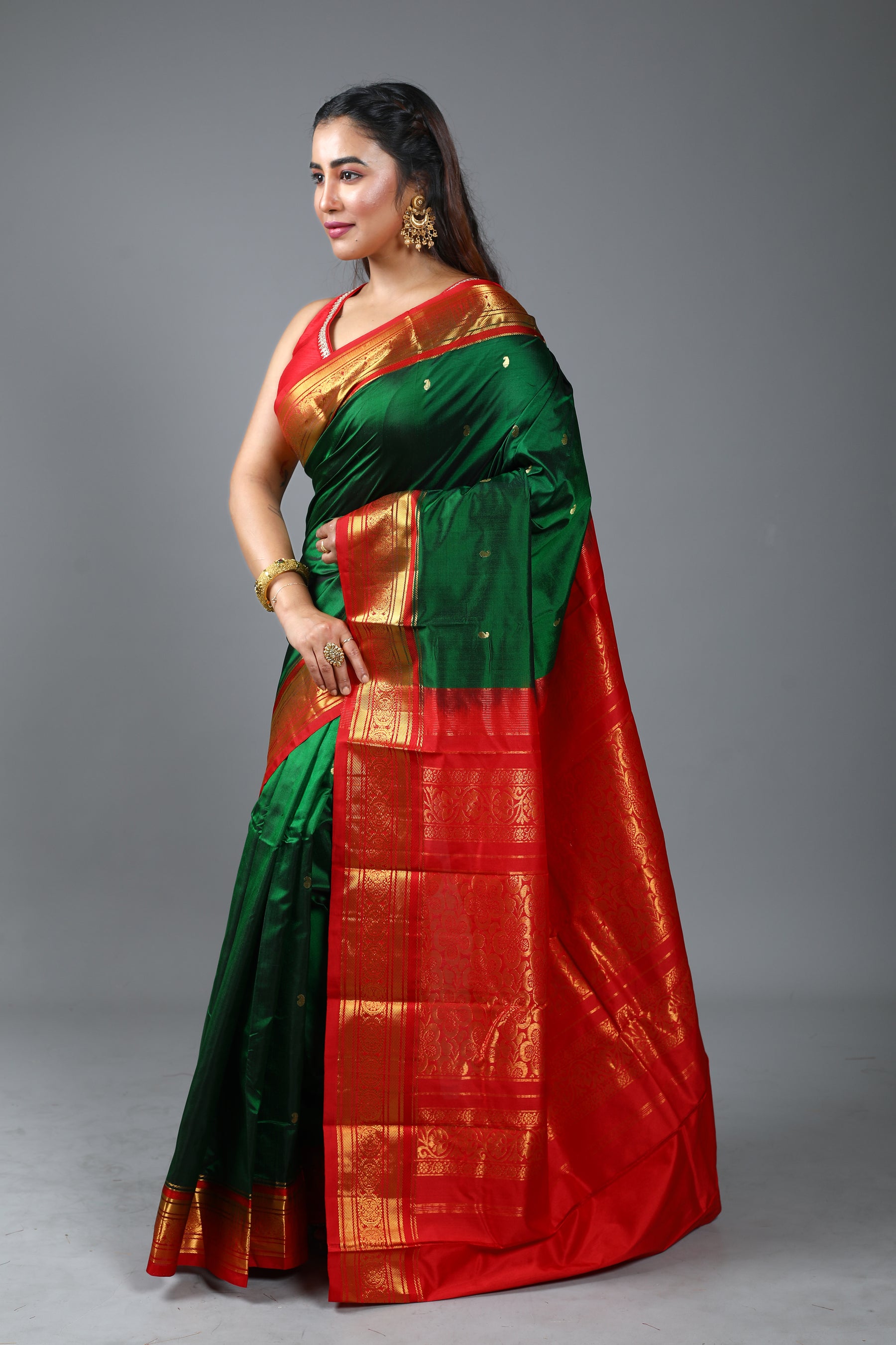 Emerald Green Pure Kanjivaram Silk Saree