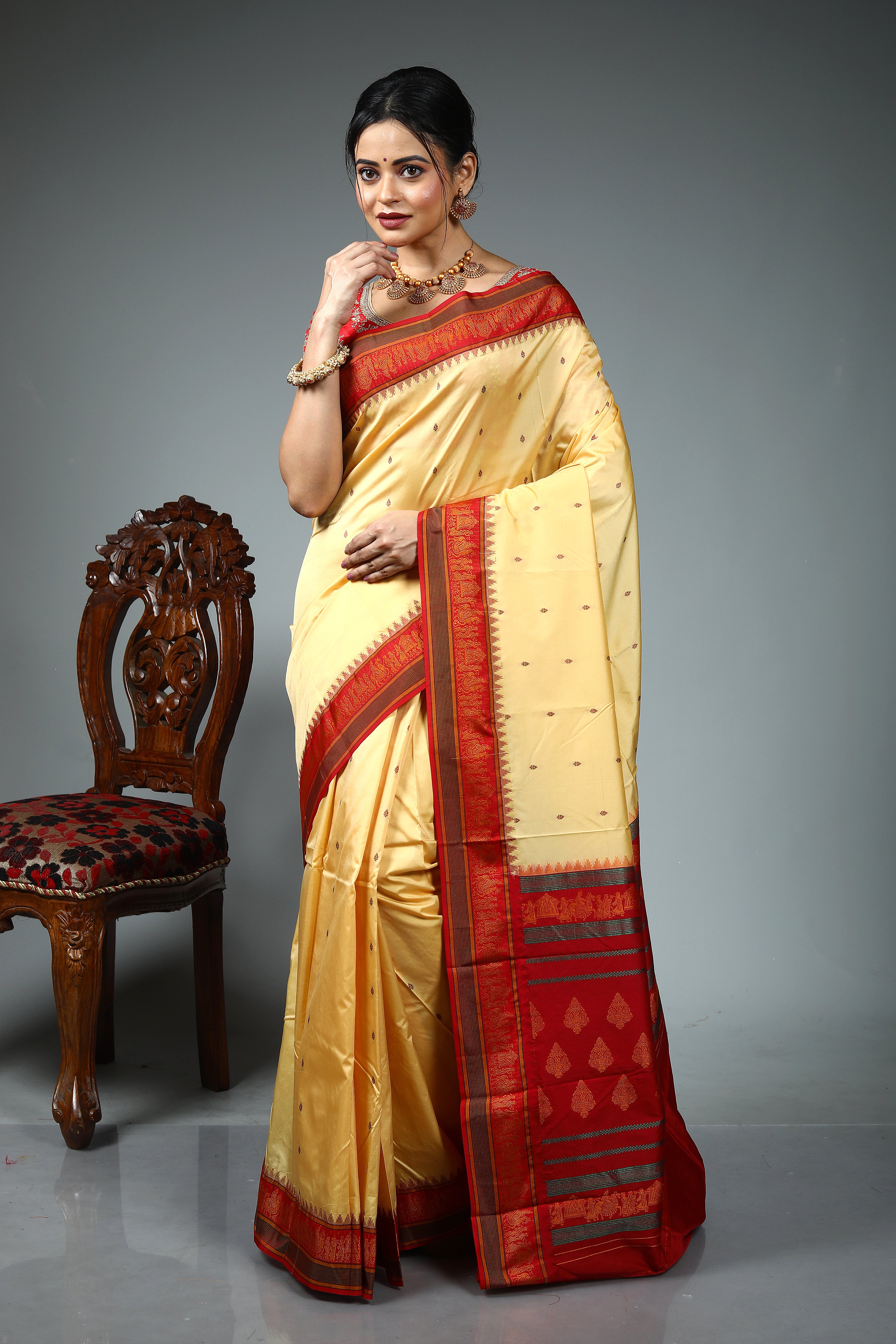 Light Yellow Blended Silk Saree