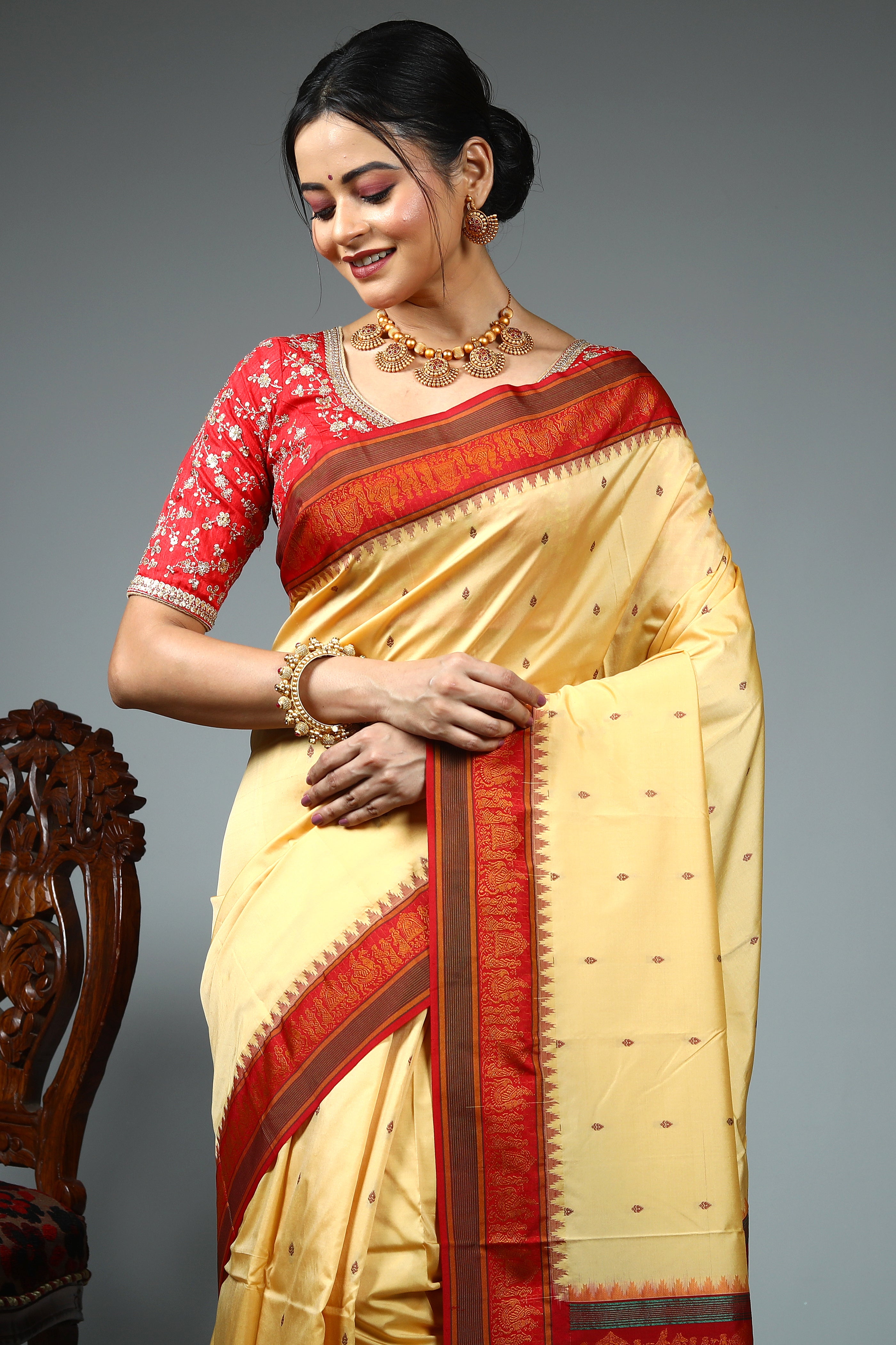 Light Yellow Blended Silk Saree