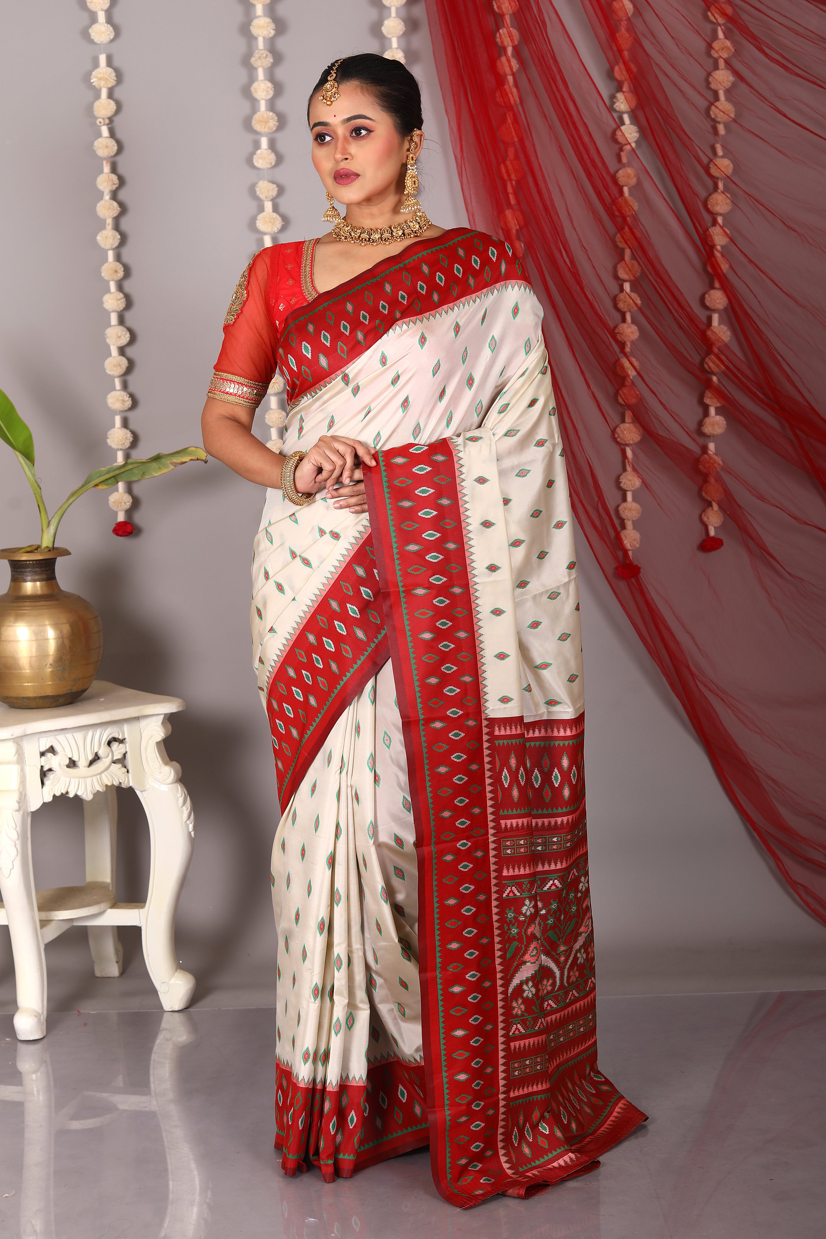 White Blended Ikkat Silk Saree - Keya Seth Exclusive