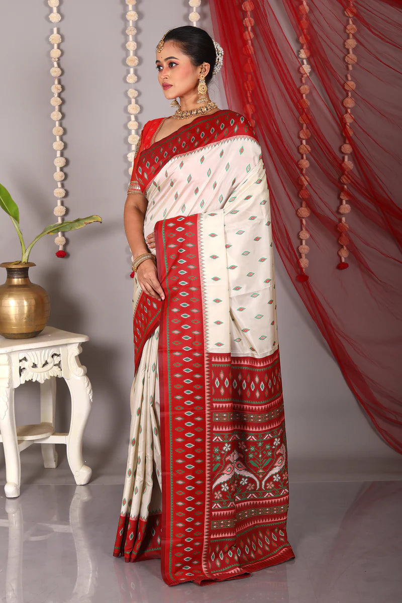 White Blended Ikkat Silk Saree - Keya Seth Exclusive