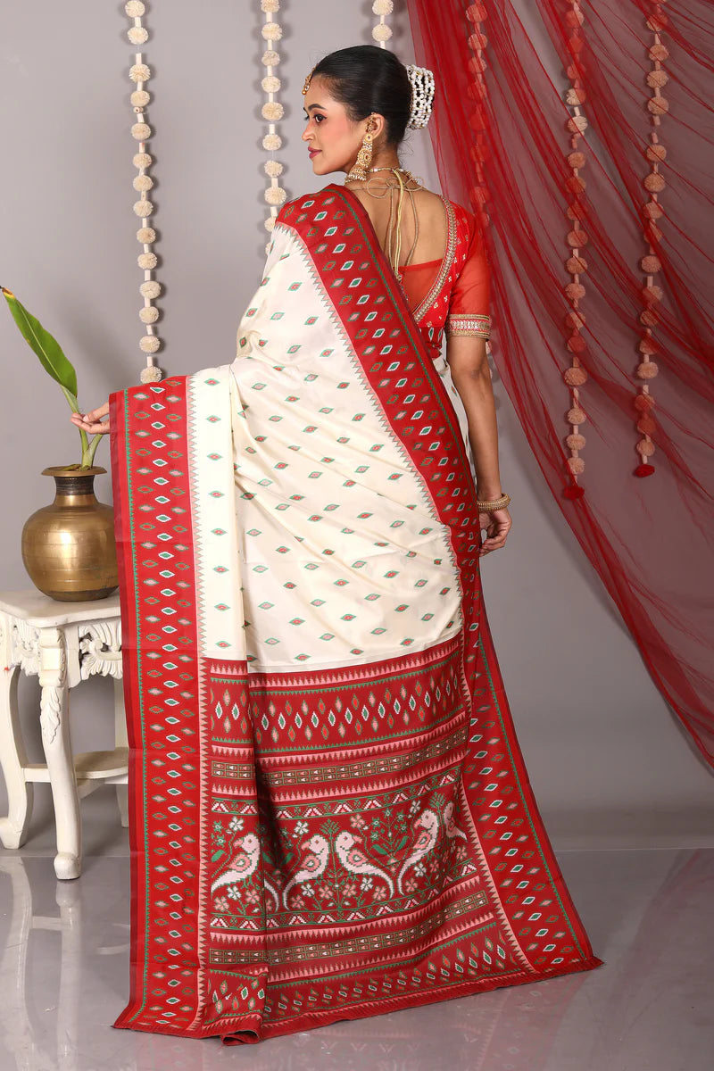 White Blended Ikkat Silk Saree - Keya Seth Exclusive