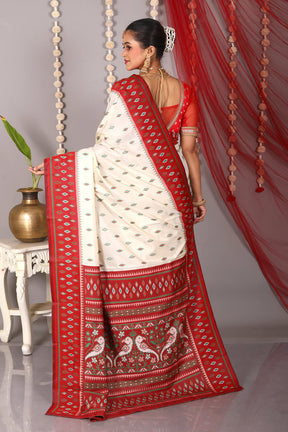 White Blended Ikkat Silk Saree - Keya Seth Exclusive
