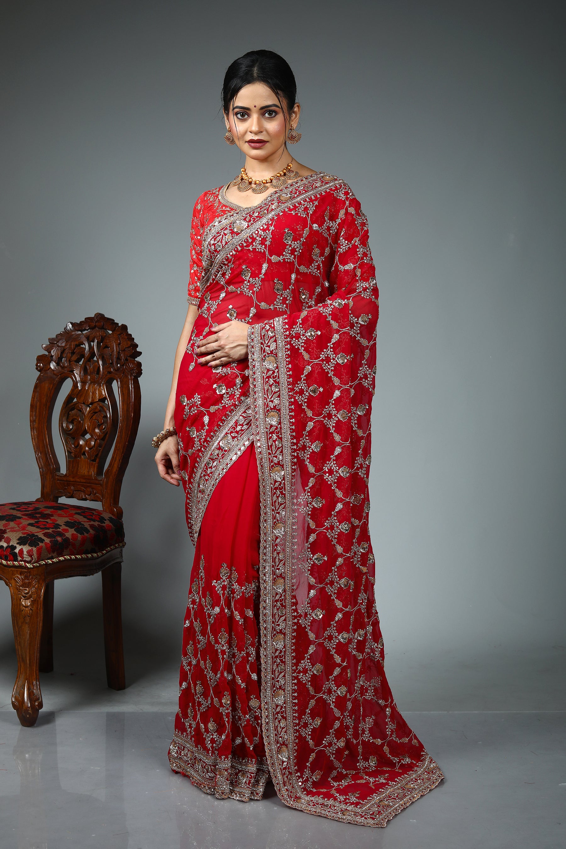 Deep Pink Blended Fancy Georgette Sare