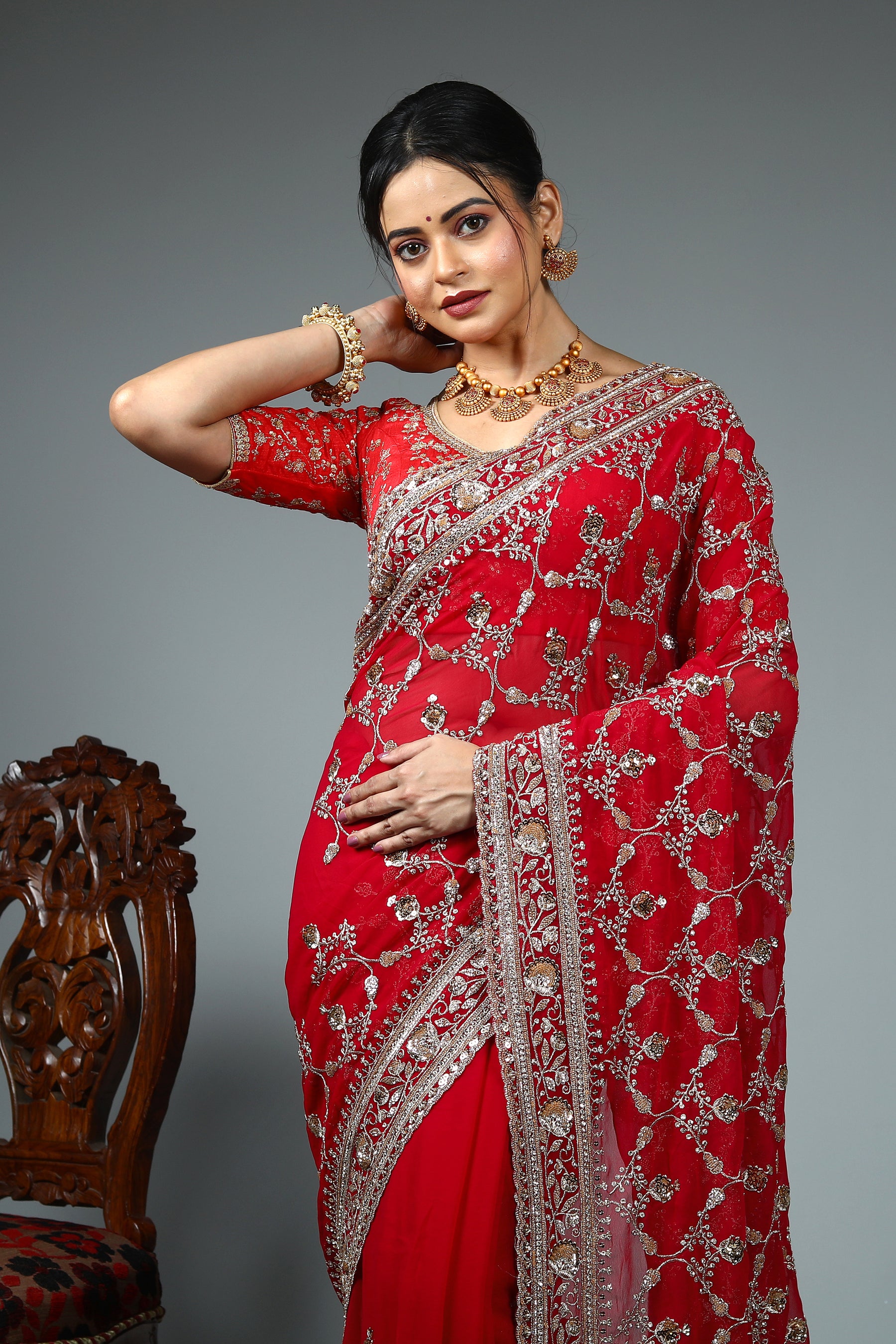 Deep Pink Blended Fancy Georgette Sare