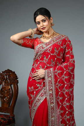 Deep Pink Blended Fancy Georgette Sare