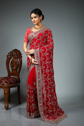 Deep Pink Blended Fancy Georgette Sare