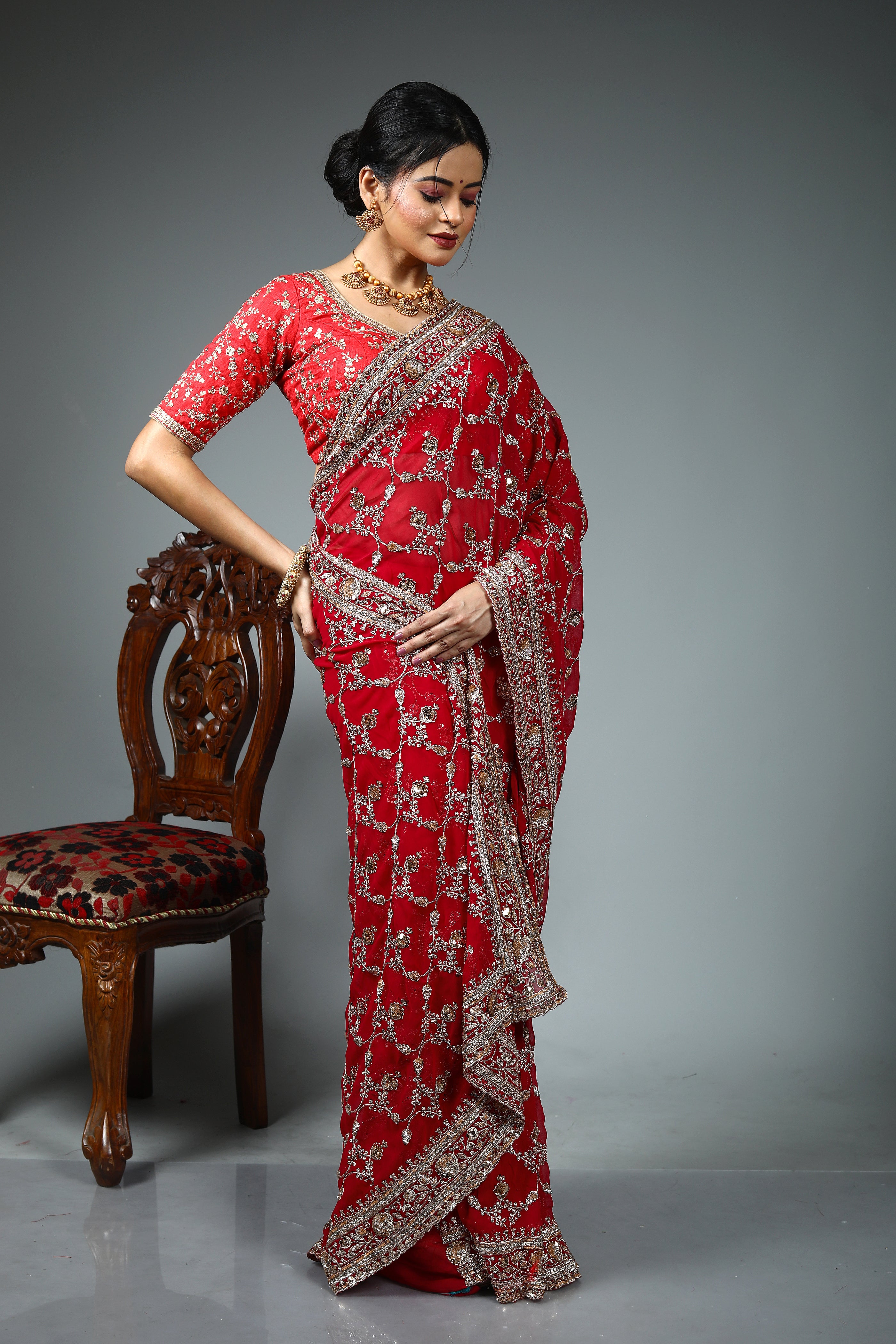 Deep Pink Blended Fancy Georgette Sare
