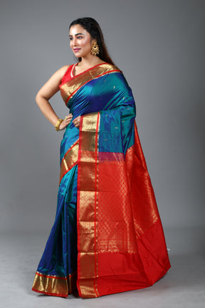 Dual Tone Blue Blended Kanjivaram Silk Saree