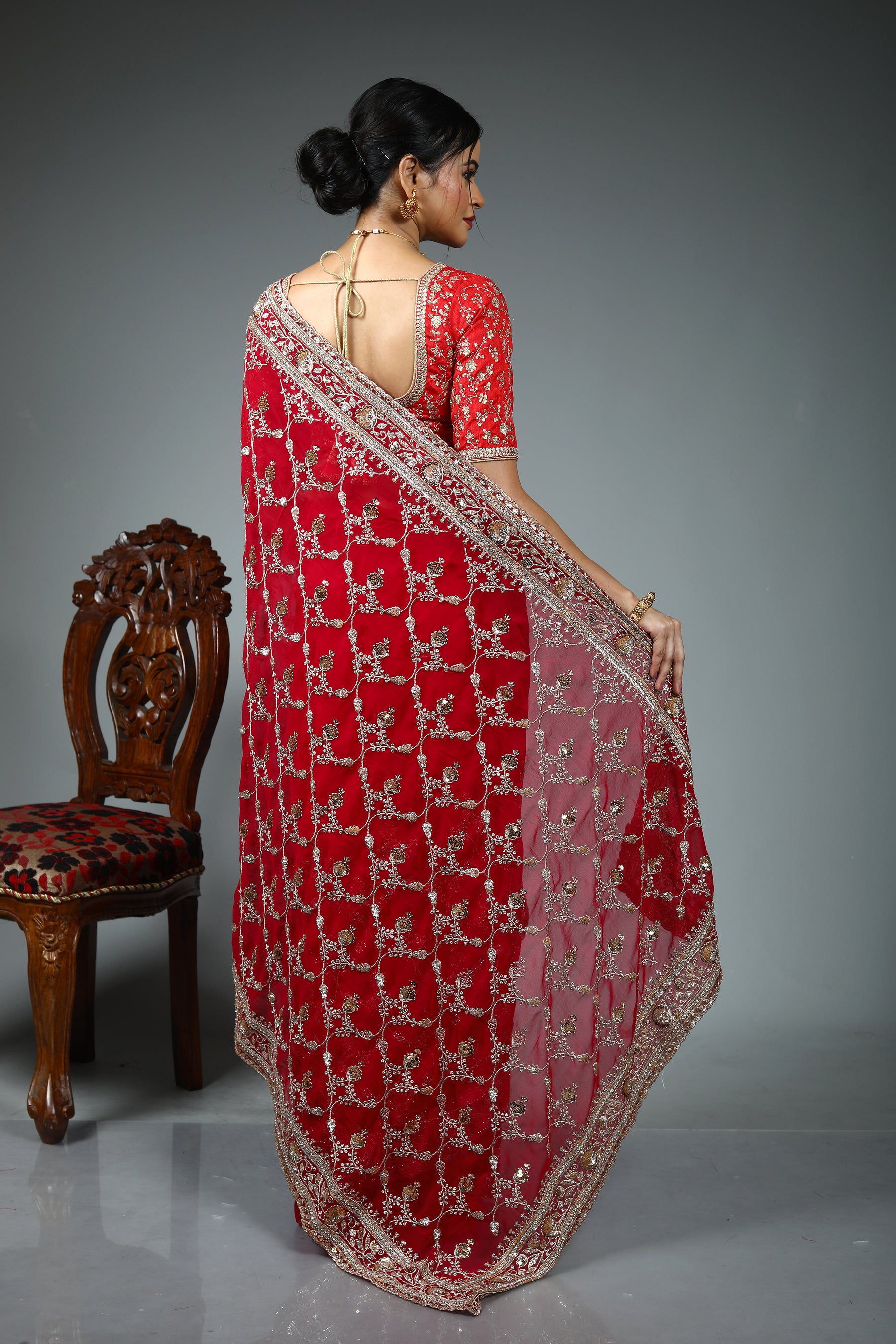 Deep Pink Blended Fancy Georgette Sare
