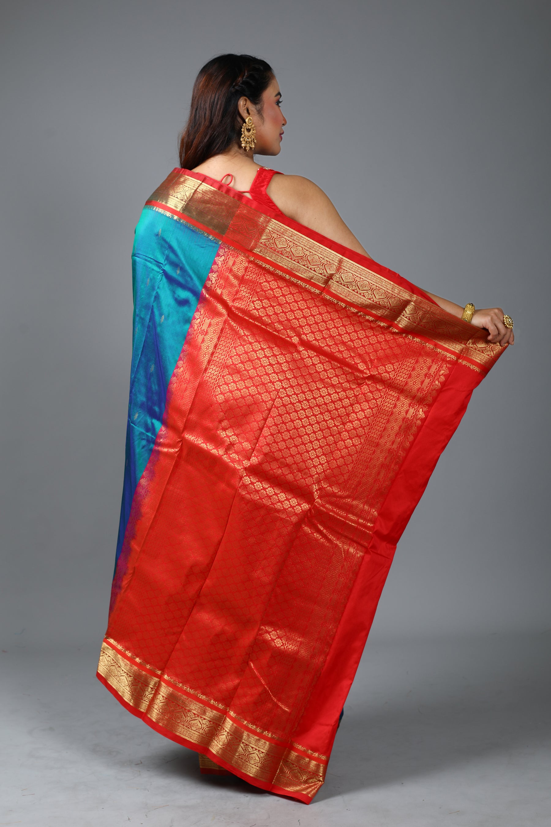Dual Tone Blue Blended Kanjivaram Silk Saree