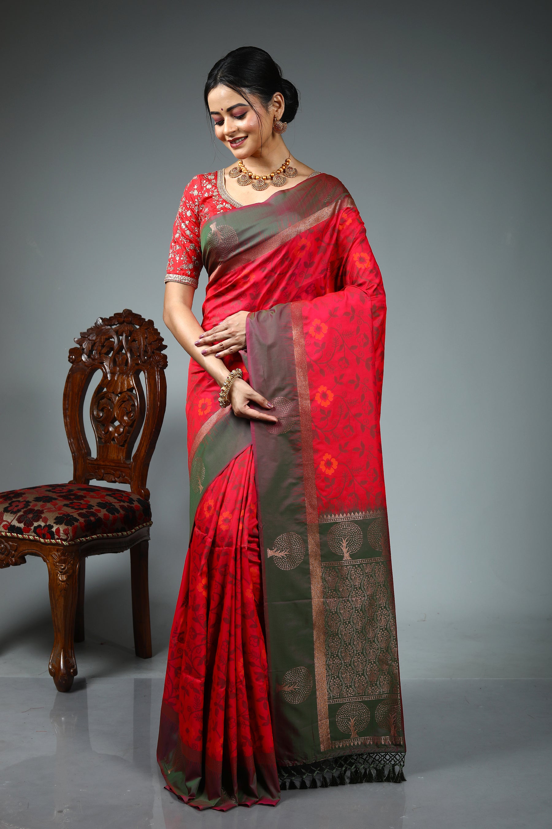 Bright Pink Blended Silk Saree