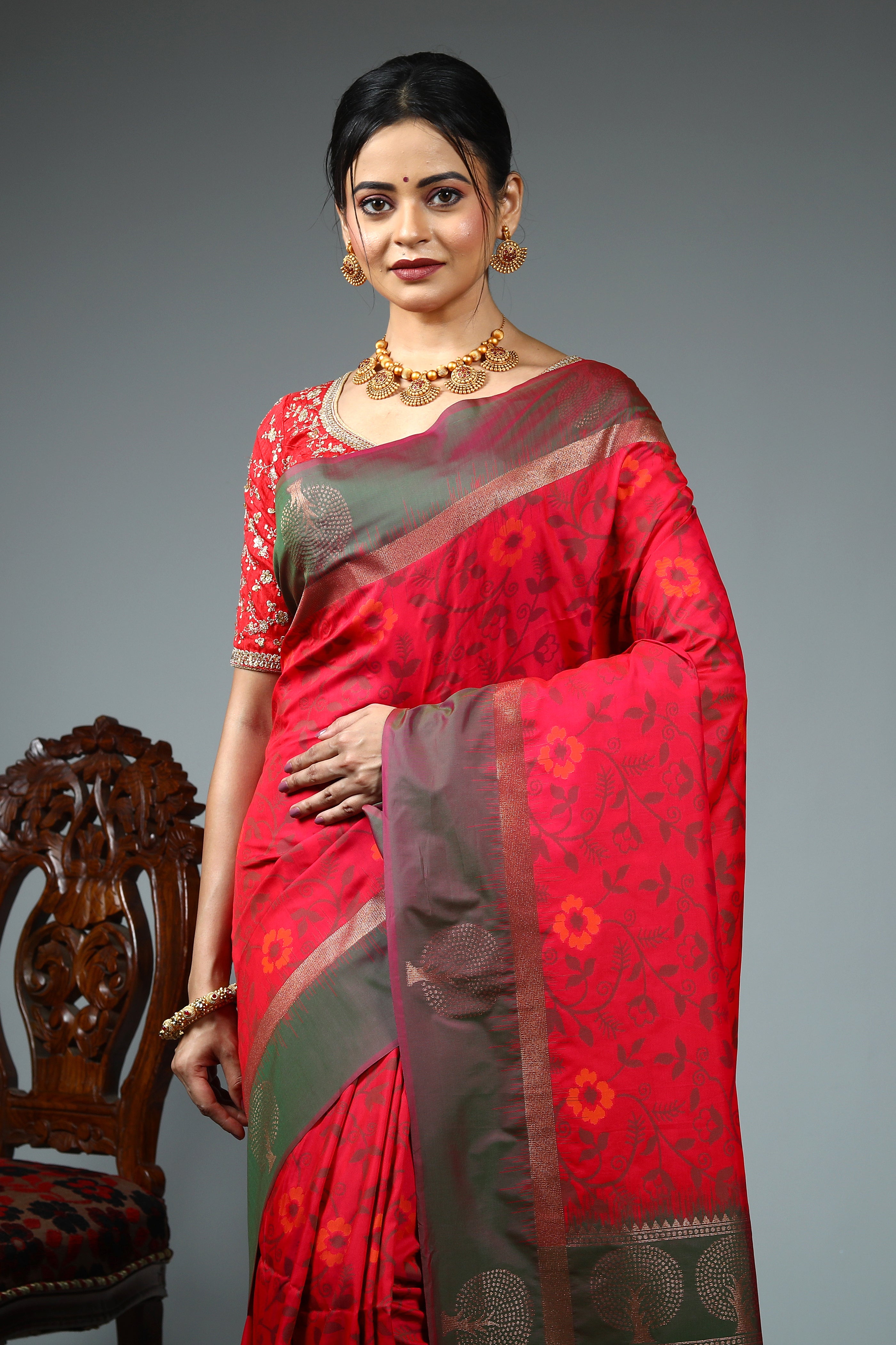 Bright Pink Blended Silk Saree