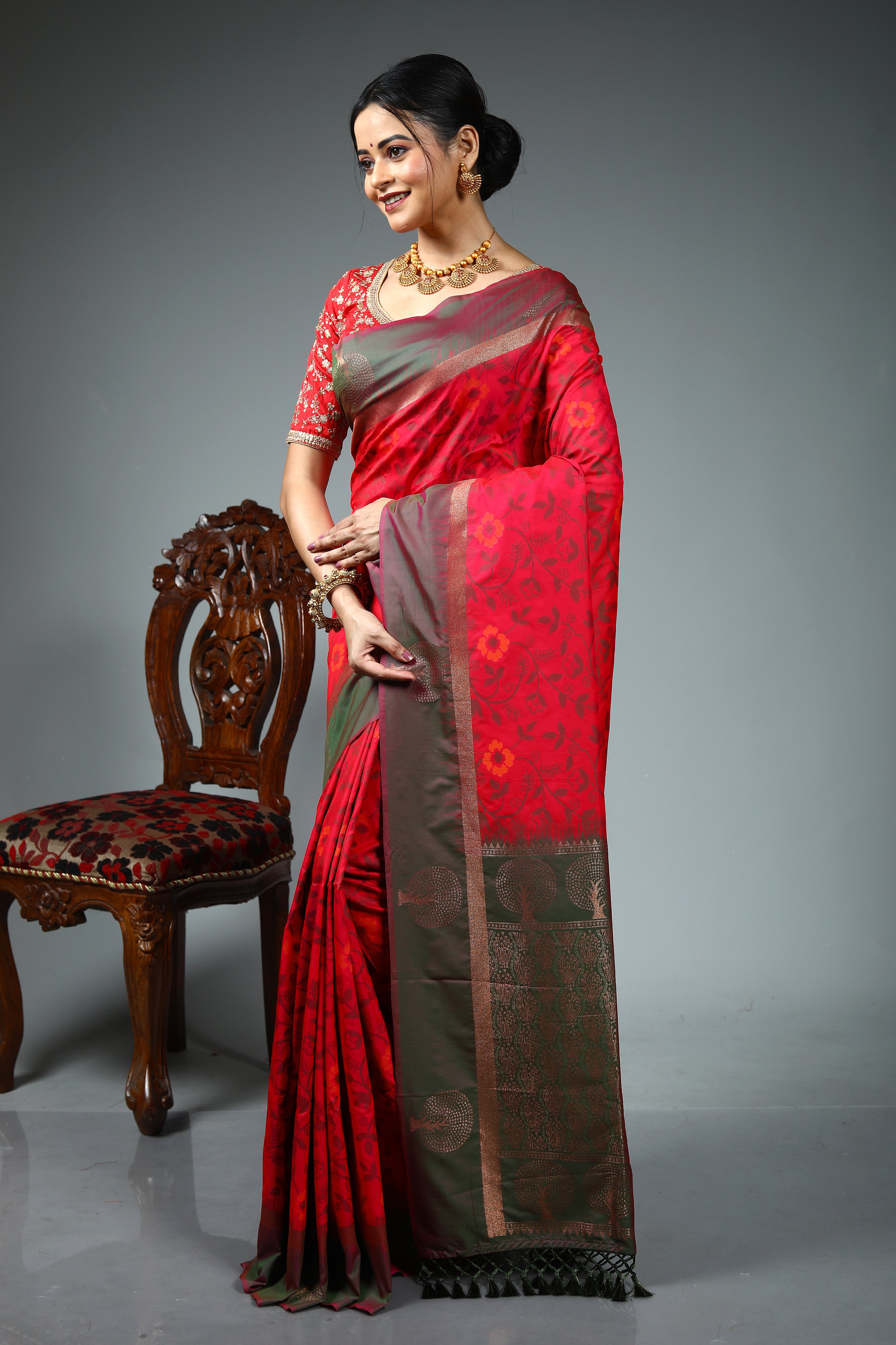 Bright Pink Blended Silk Saree