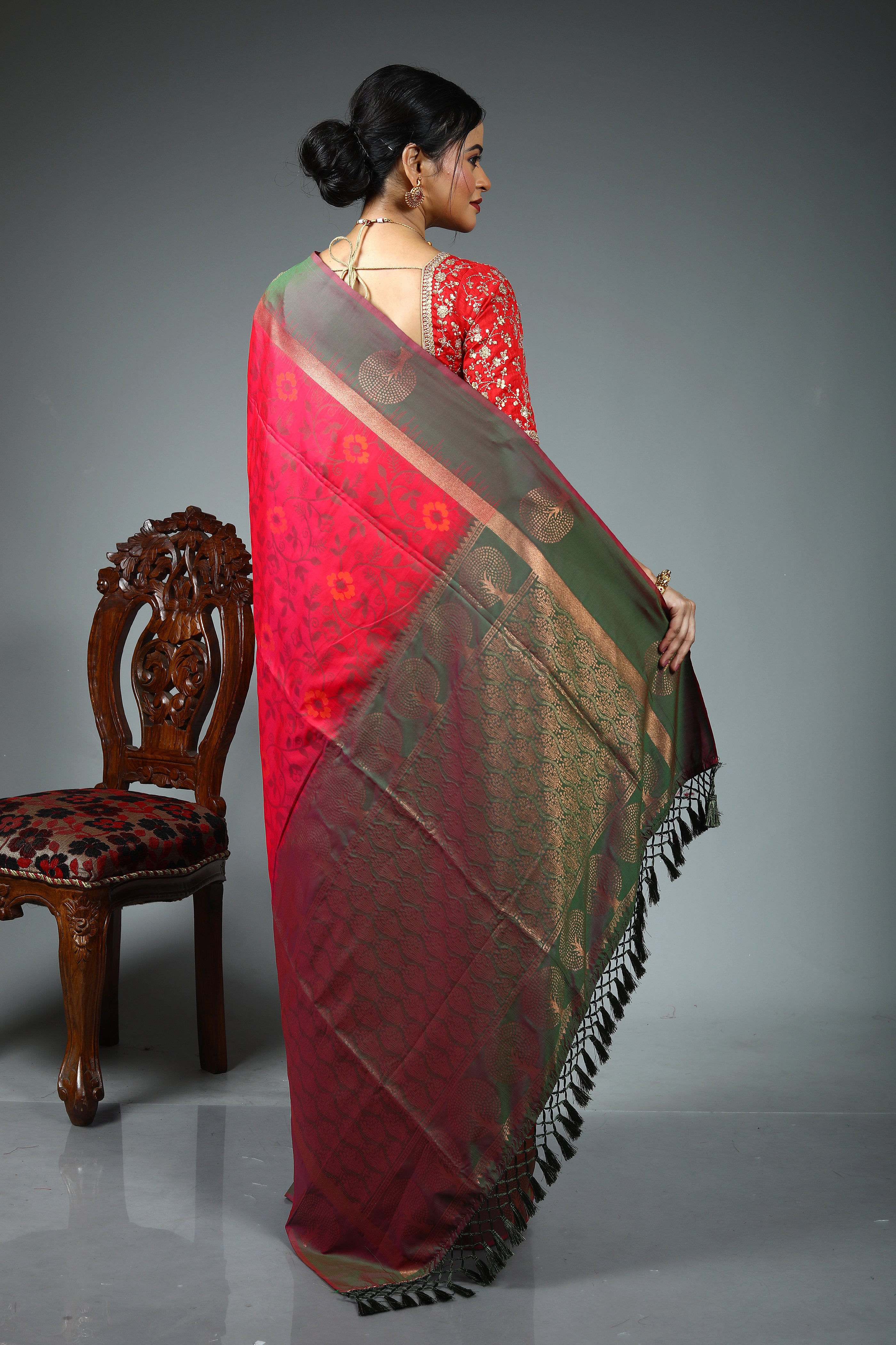 Bright Pink Blended Silk Saree